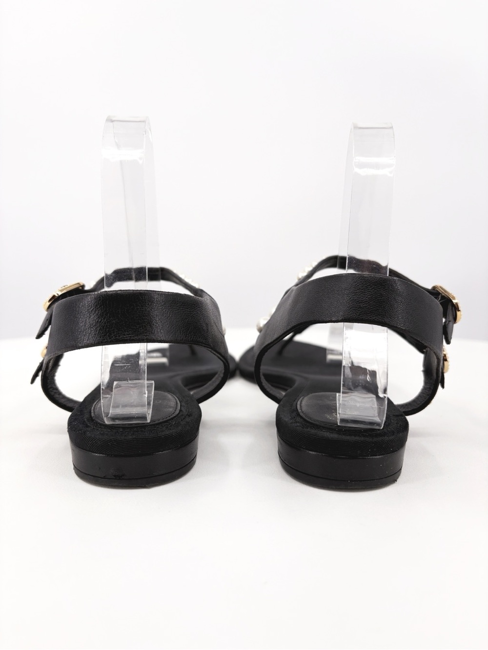 CHANEL Black Leather Pearl T-Strap Flat Thong Sandals 41 - Picture 8 of 15